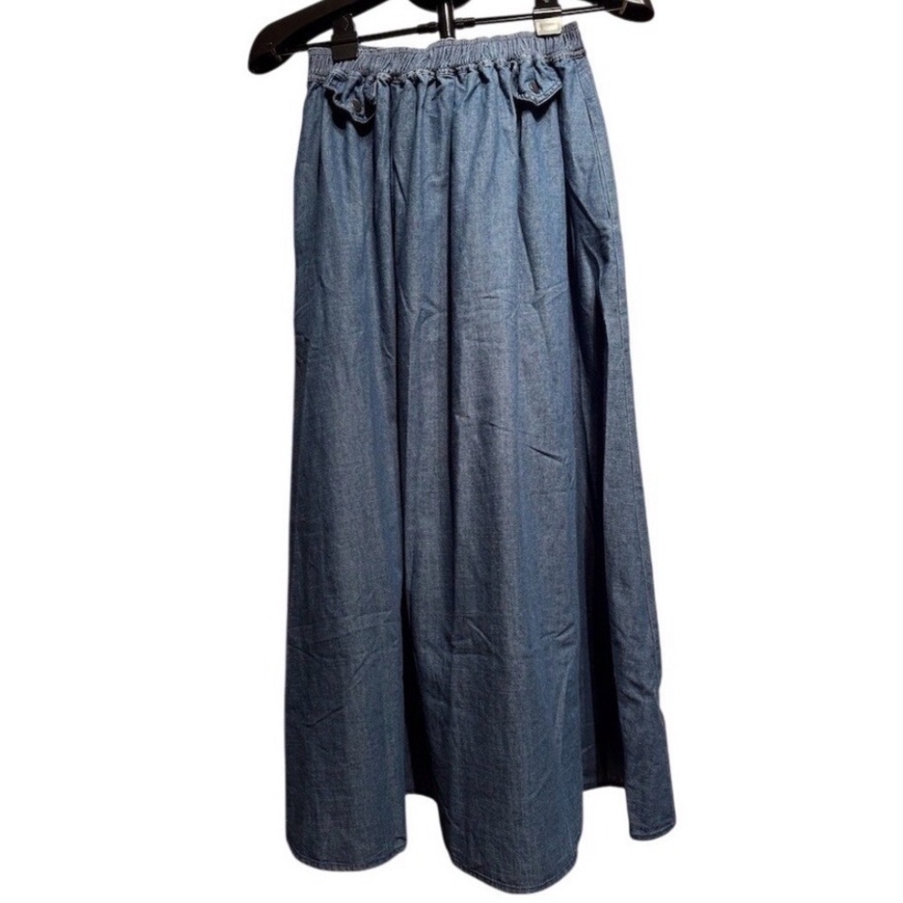 In February Skirt Womens Size S Blue Denim Maxi A-Line Smocked Waist w/pockets​ - Picture 2 of 9